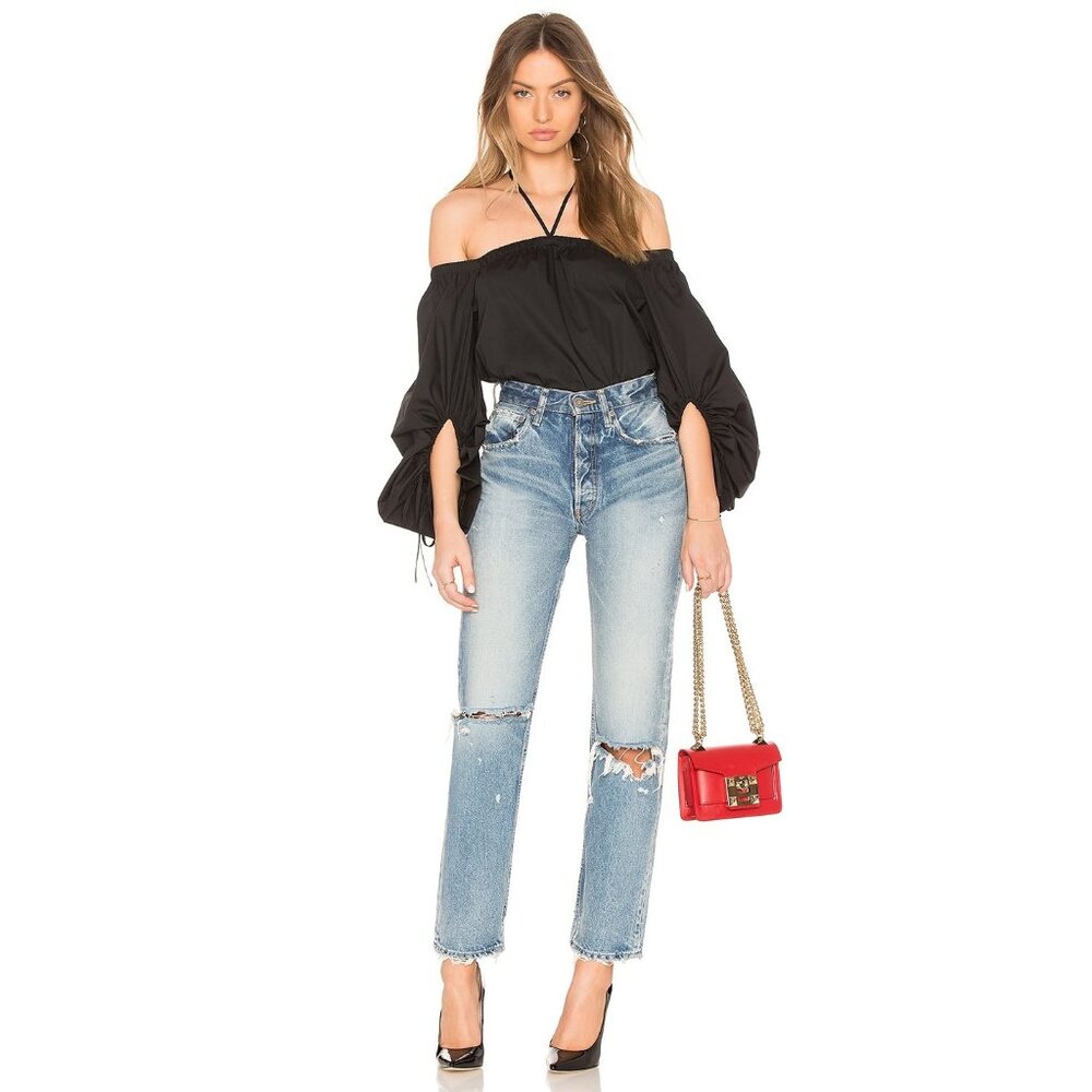 Rebecca Minkoff Sz. M NWT Off The Shoulder Tie Neck Tilda Blouse in Jet Black